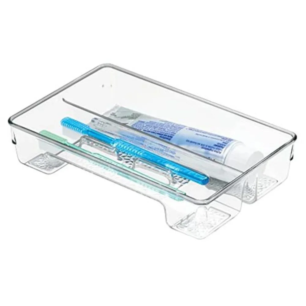 Clear Plastic Toothbrush Holder Organizer Bathroom Drawer Toothpaste Storage Bin